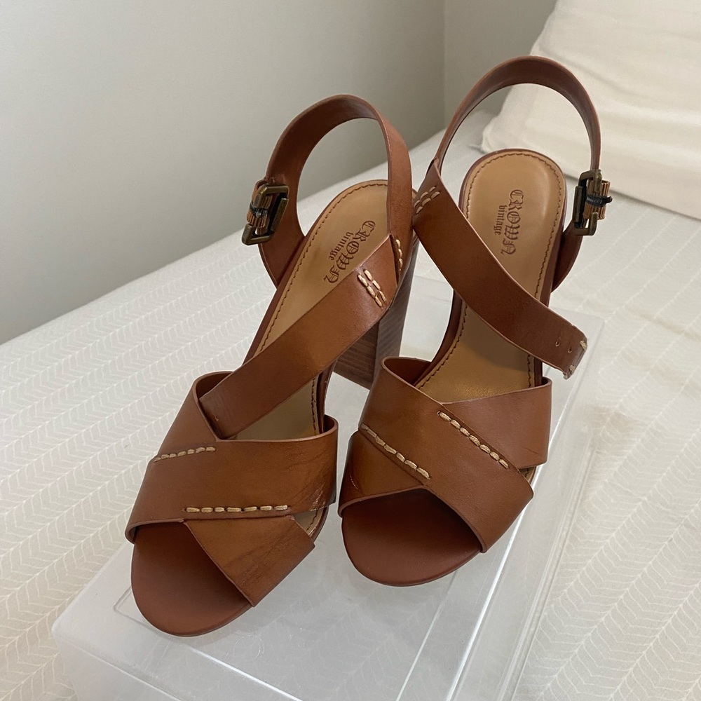 Crown Vintage Women’s Light Brown Open Toe Heel Size US7